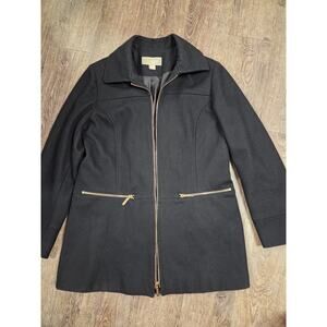 Michael Kors MK Women's 3/4 Length Black Wool Blend Gold Hardware Coat Medium 10